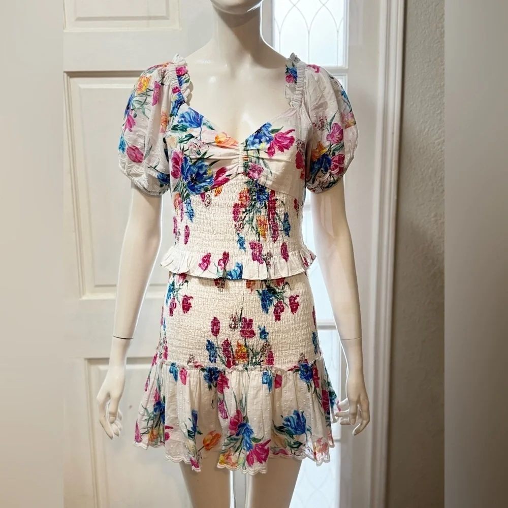 LoveShackFancy 100% Cotton JARRAH Coquette Fun Floral Short Dress Sz Small L#34